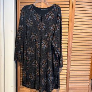 Gudrun Sjoden Black Floral Lagenlook Relaxed Long Sleeved Tunic Lyocell XL